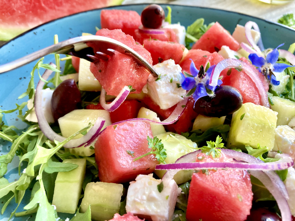 Wassermelonen Salat mit Feta und Rucola
